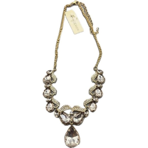 Anne Klein Graduated Pear Shaped Champagne Color Stones Pave Crystal Necklace - Picture 6 of 6